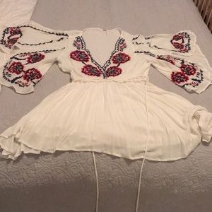 Embroidered, white Free People mini dress